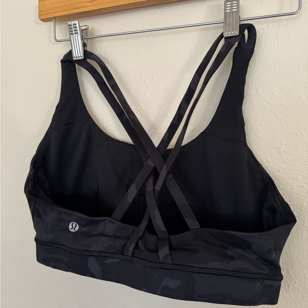 Lululemon Black Camo Strappy Sports Bra Size 10